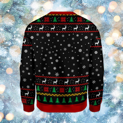 Alternative back angle of the black ugly sweater