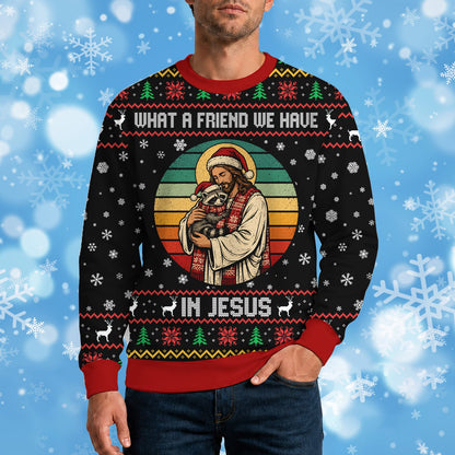 Front view of ugly christmas sweater humor design in black
