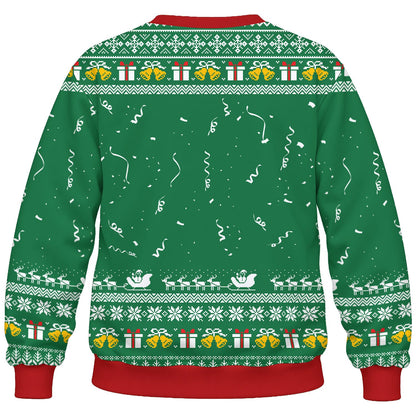 Detail back view of the holiday ugly sweater
