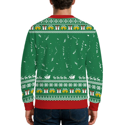 Close up back view of the festive green sweater