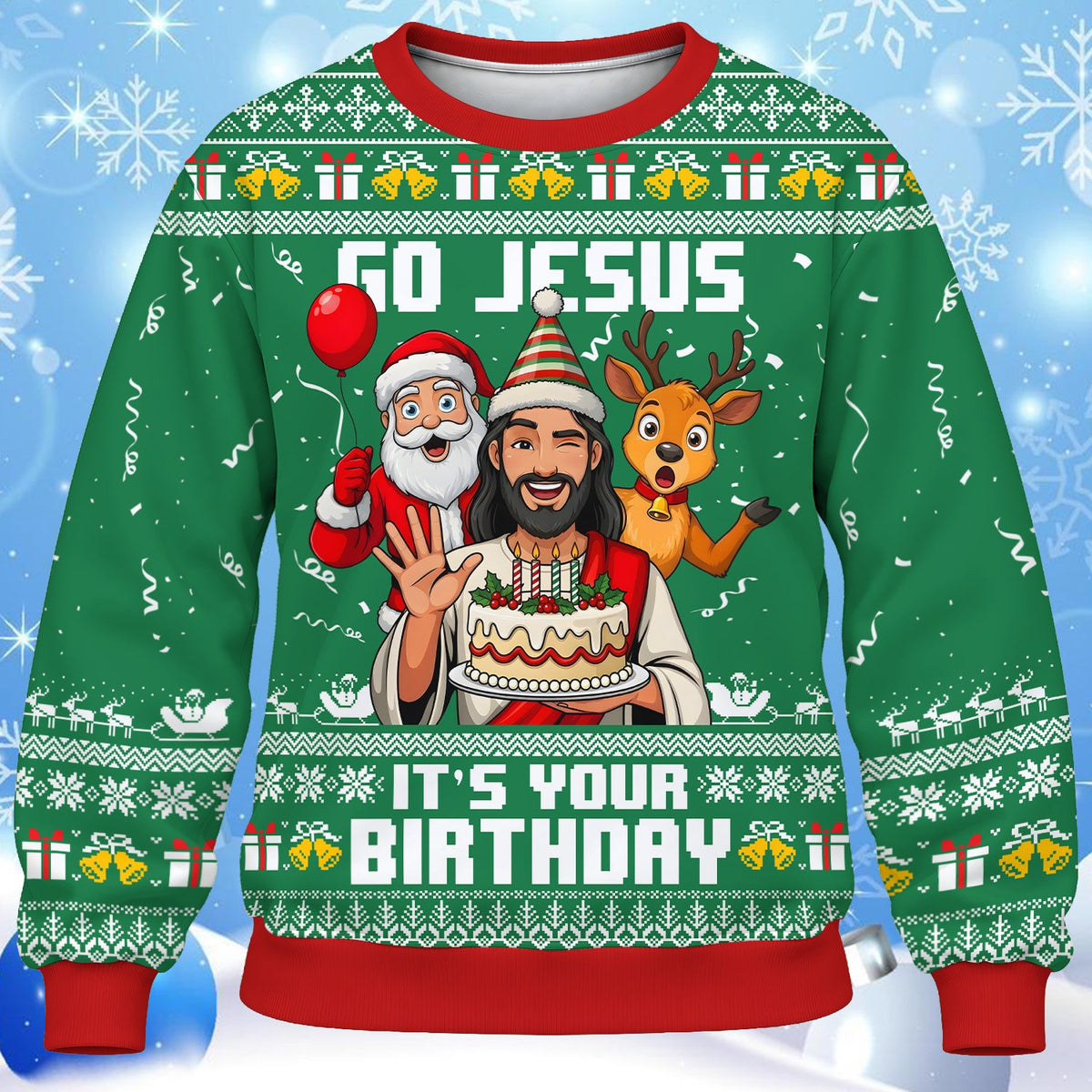 Detail front view of the holiday ugly sweater