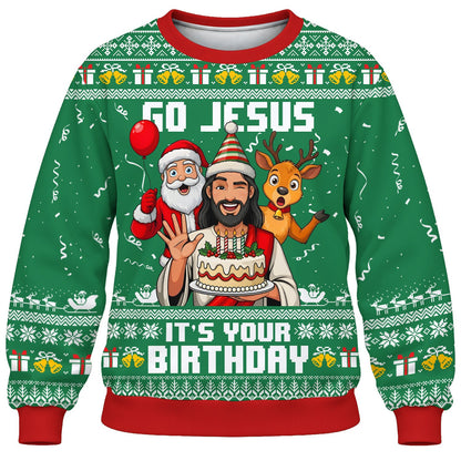 Close up front view of the green ugly sweater pattern