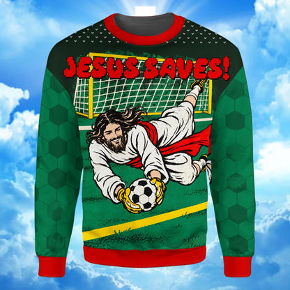 Front flat lay of the green christmas ugly sweater