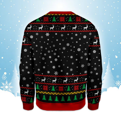 Alternative back view of the black holiday ugly sweater
