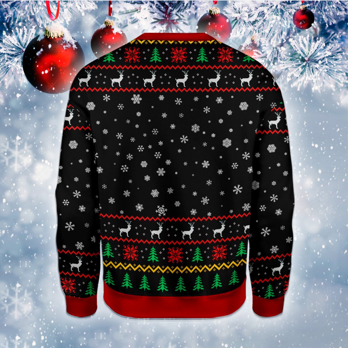 Back view of the black ugly christmas sweater