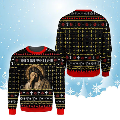 Another front view of the facepalming Jesus holiday sweater