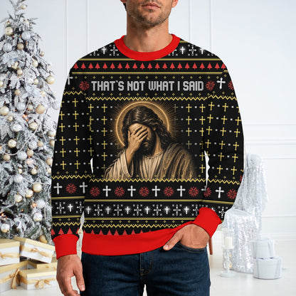Lifestyle view of someone wearing the dark humor ugly christmas sweater