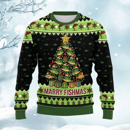 Another front view of the festive fishing ugly christmas sweater