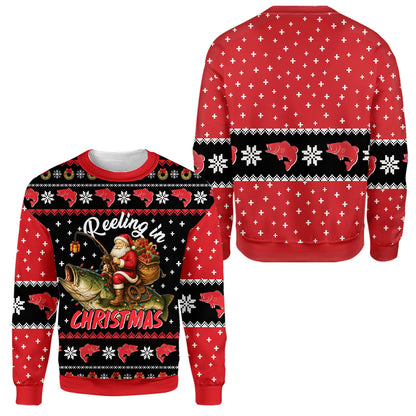 Back view of the holiday ugly sweater with pixelated pattern