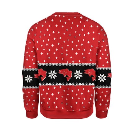 Lifestyle shot highlighting the fishing ugly christmas sweater design