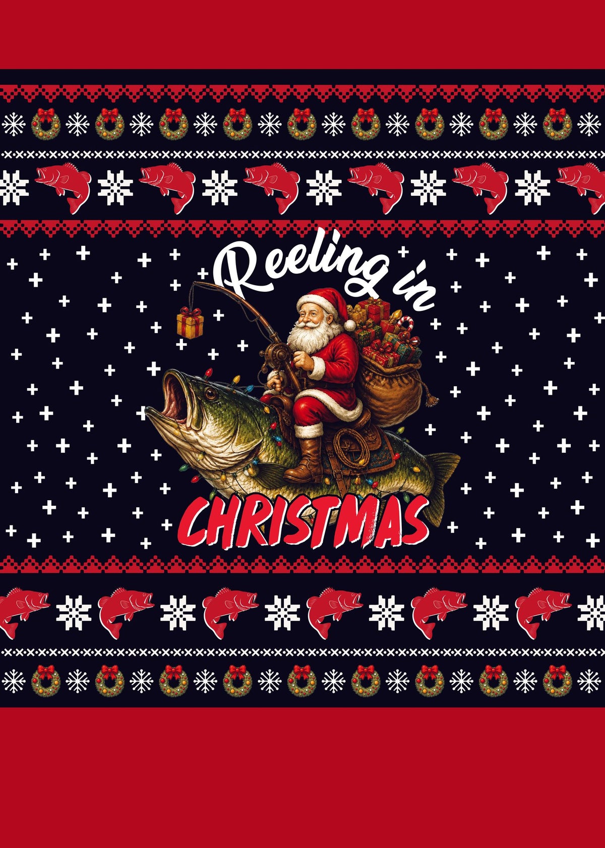 Additional view of the fishing ugly christmas sweater pattern