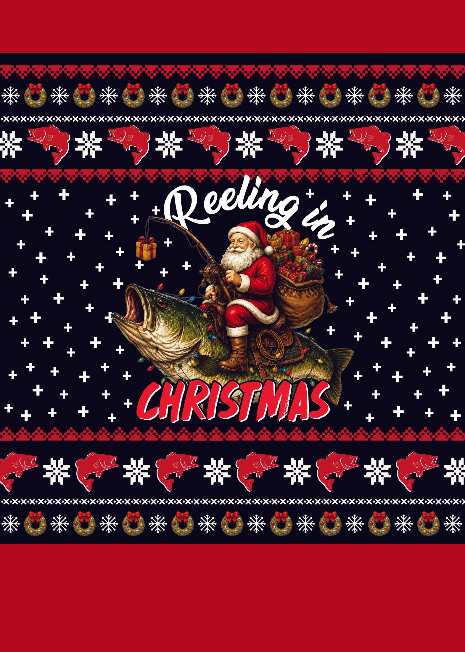 Additional view of the fishing ugly christmas sweater pattern