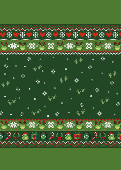 Alternate front view showing the multicolor frog design on the ugly holiday sweater