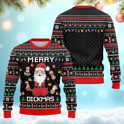 Another detail view of the Merry Dickmas holiday sweater