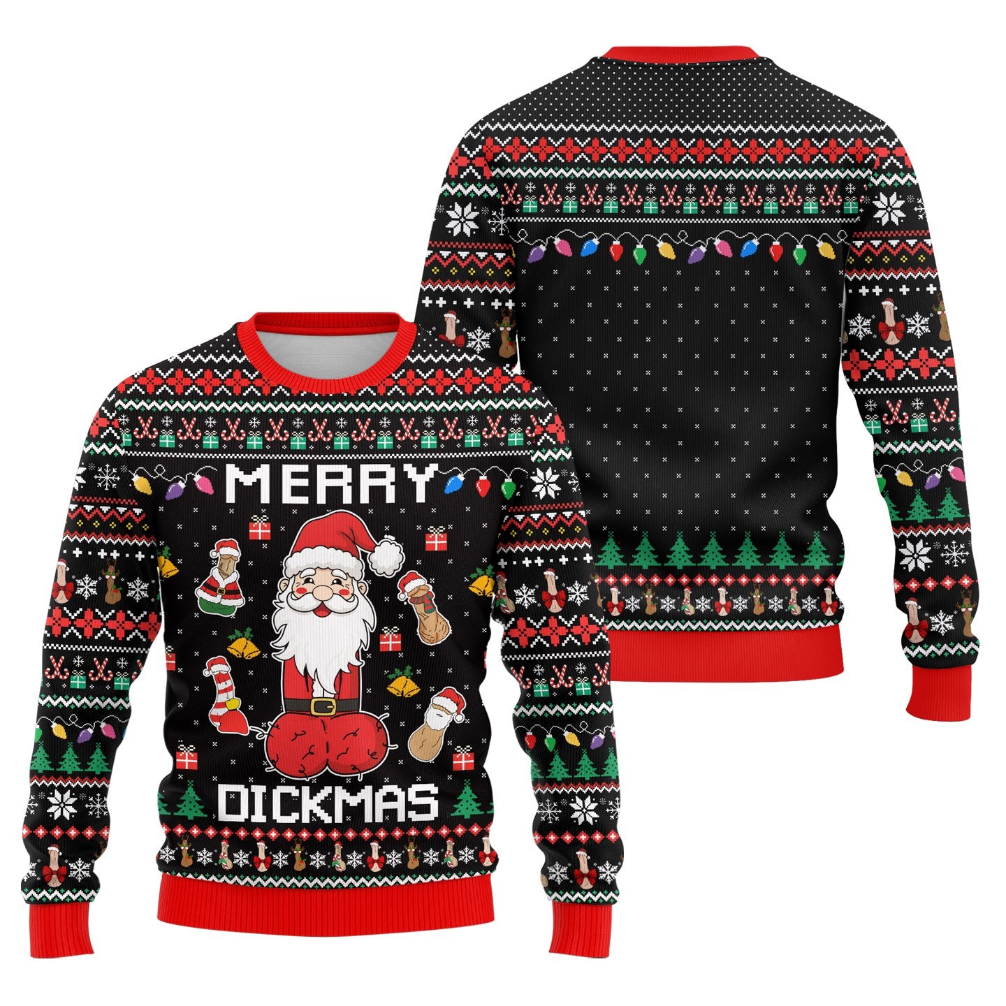 Detail view of the Merry Dickmas ugly sweater pattern
