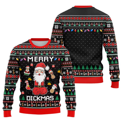 Detail view of the Merry Dickmas ugly sweater pattern