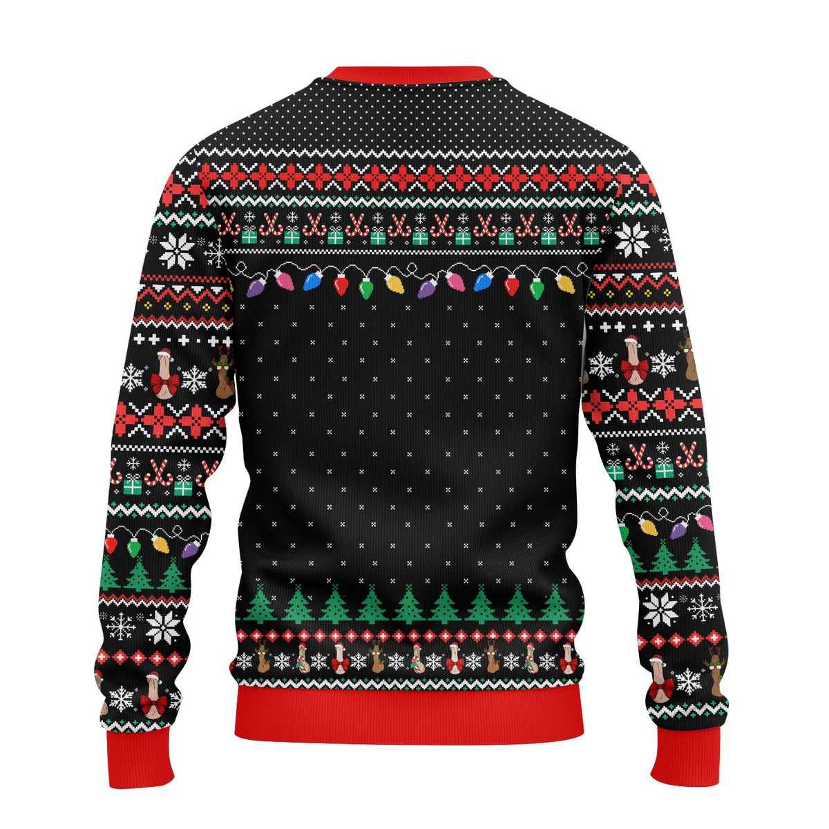 Back view of the Merry Dickmas funny ugly sweater