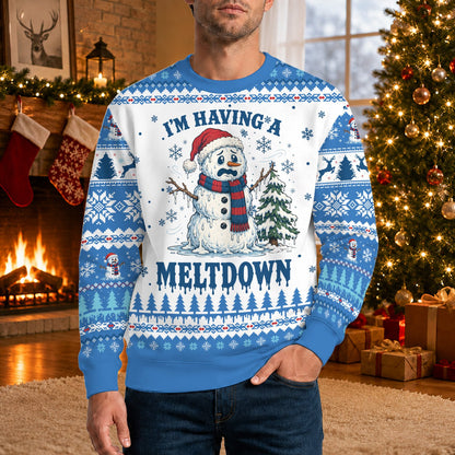 Back view of the blue fair isle ugly sweater, view 5