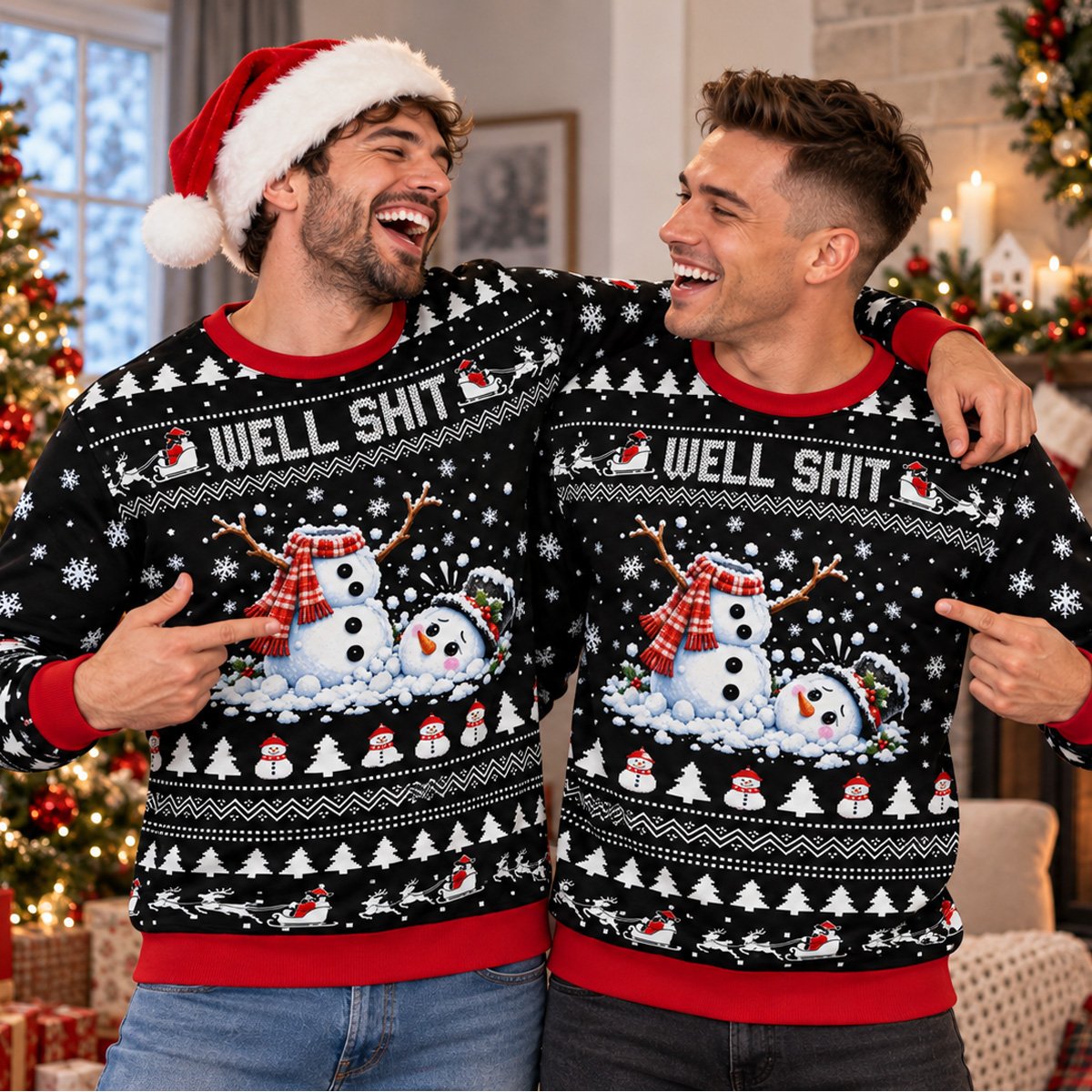 Another lifestyle view of the holiday ugly sweater