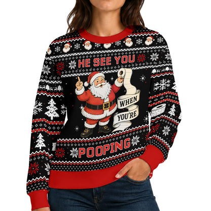Third lifestyle view showcasing the funny womens ugly sweater in a festive setting