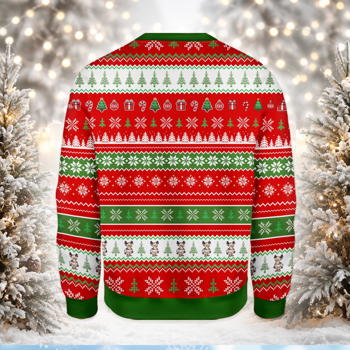 Back view detail of the funny Christmas ugly sweater pattern