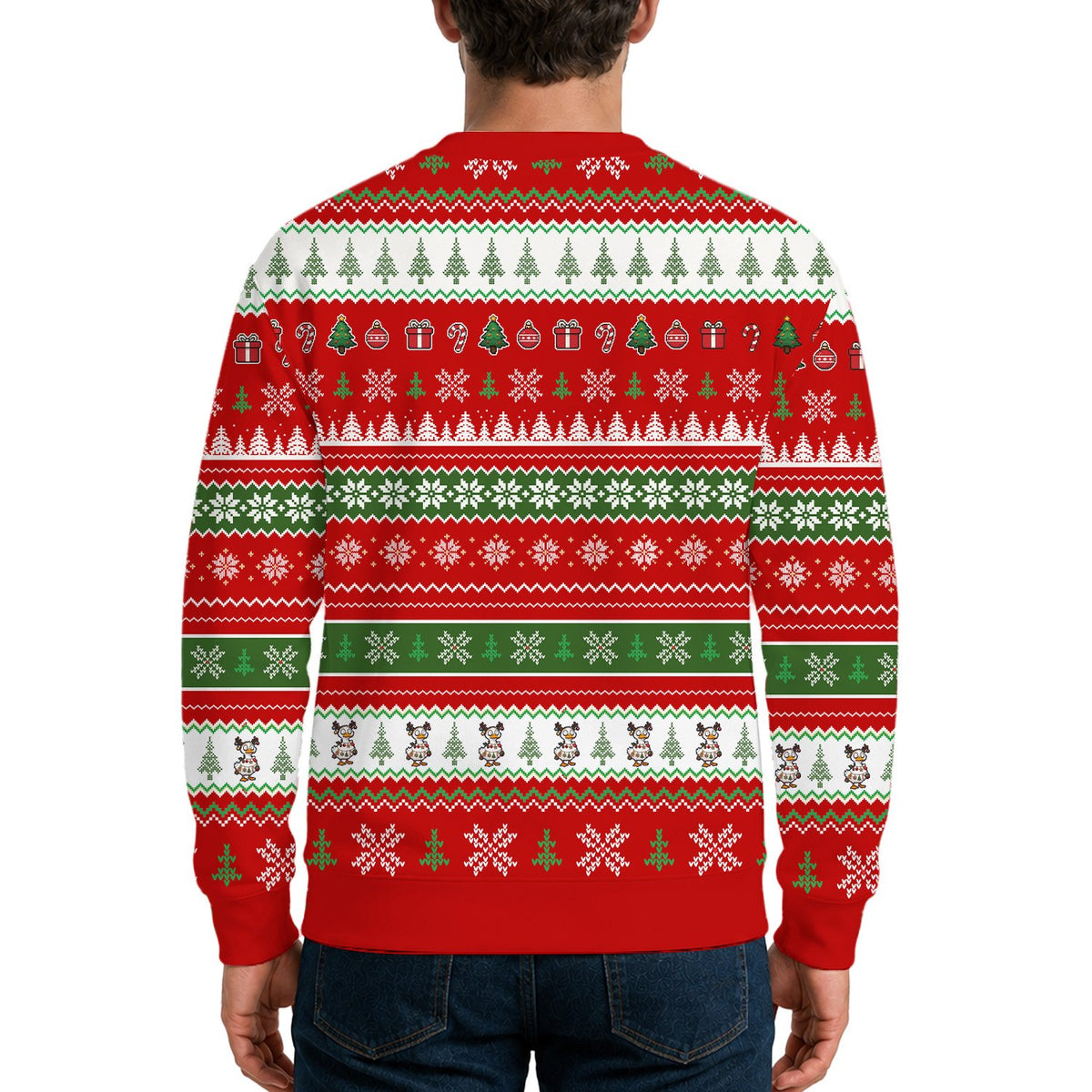 Full back view of the funny Christmas ugly sweater