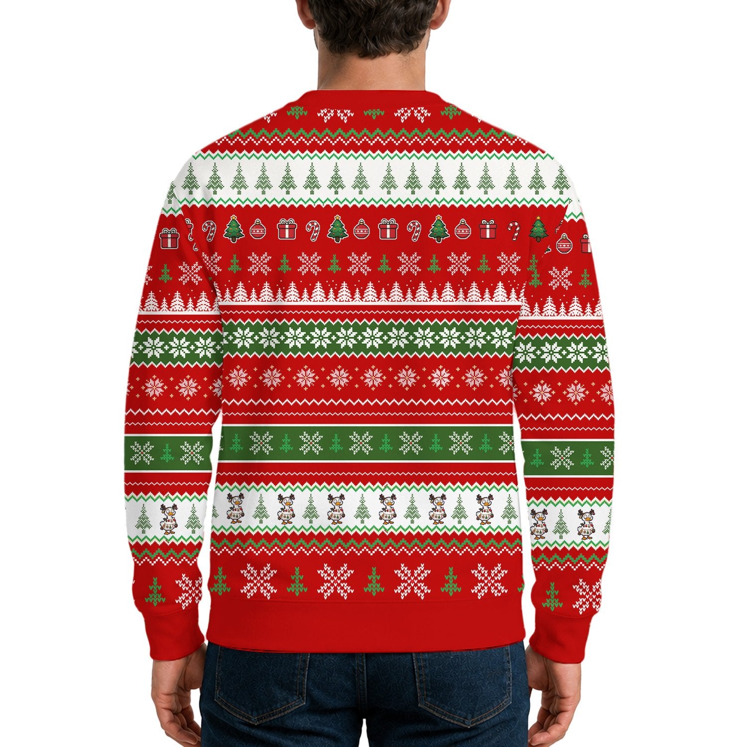 Full back view of the funny Christmas ugly sweater