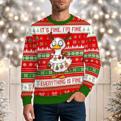 Close up front view of the funny Christmas ugly sweater pattern