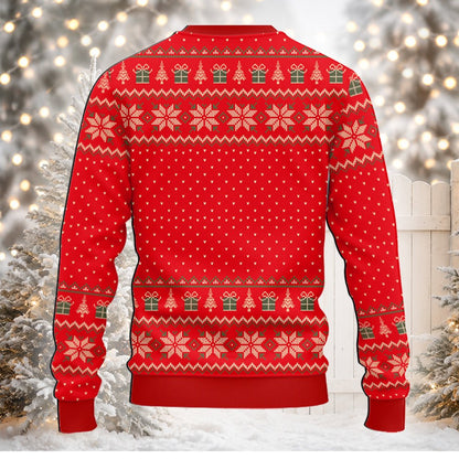 Close-up of the back pattern on the ugly christmas sweater