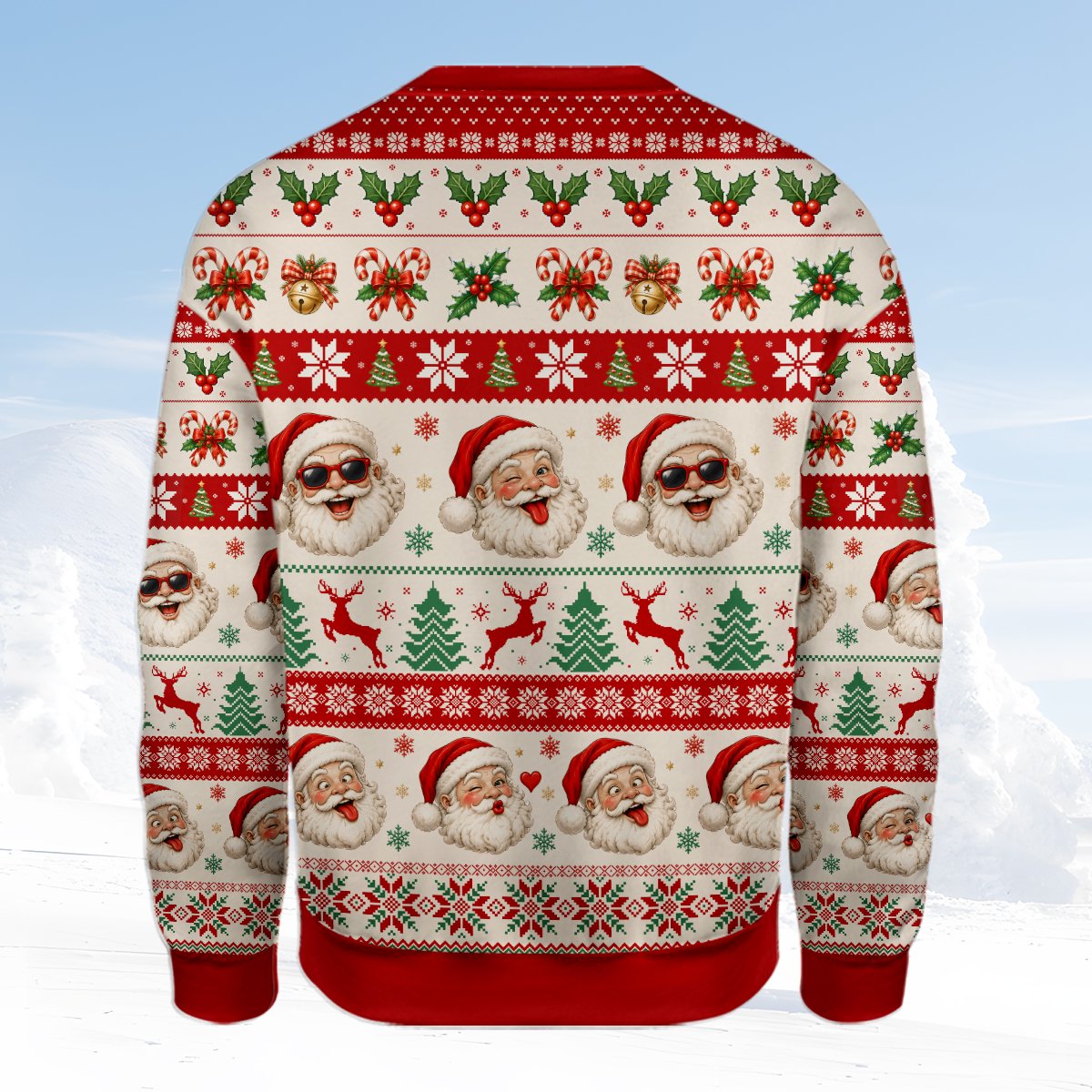 Detailed back view of the ugly christmas sweater pattern