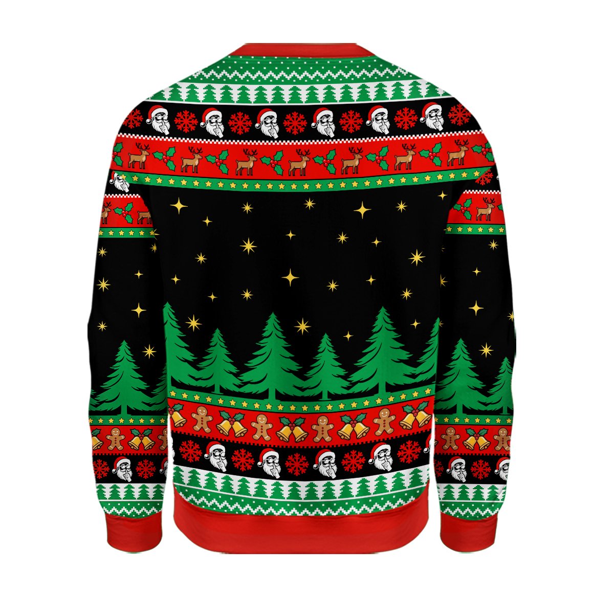 Back view of the black ugly christmas sweater funny design