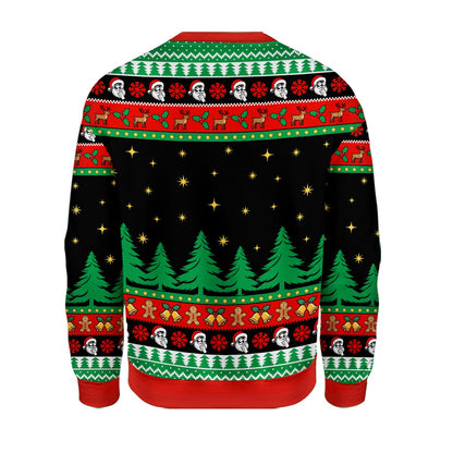 Back view of the black ugly christmas sweater funny design