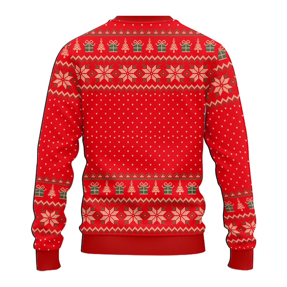 Back view of the funny holiday ugly sweater