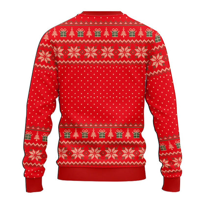 Back view of the funny holiday ugly sweater