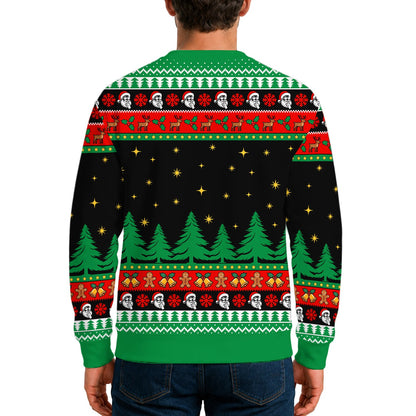 Third lifestyle view of the funny santa sweater worn during a holiday event