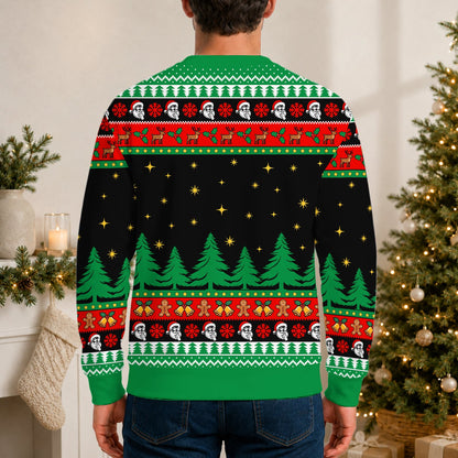 Fourth lifestyle view featuring the adult ugly christmas sweater in a comfortable fit