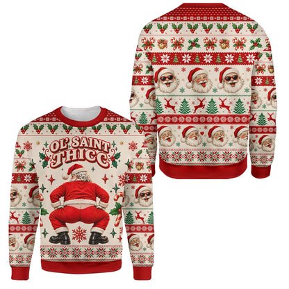 Final back view of the Ol' Saint Thicc holiday sweater