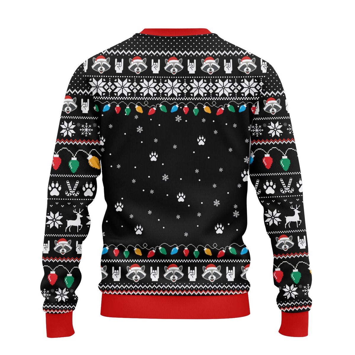 Back view of the black festive holiday ugly sweater