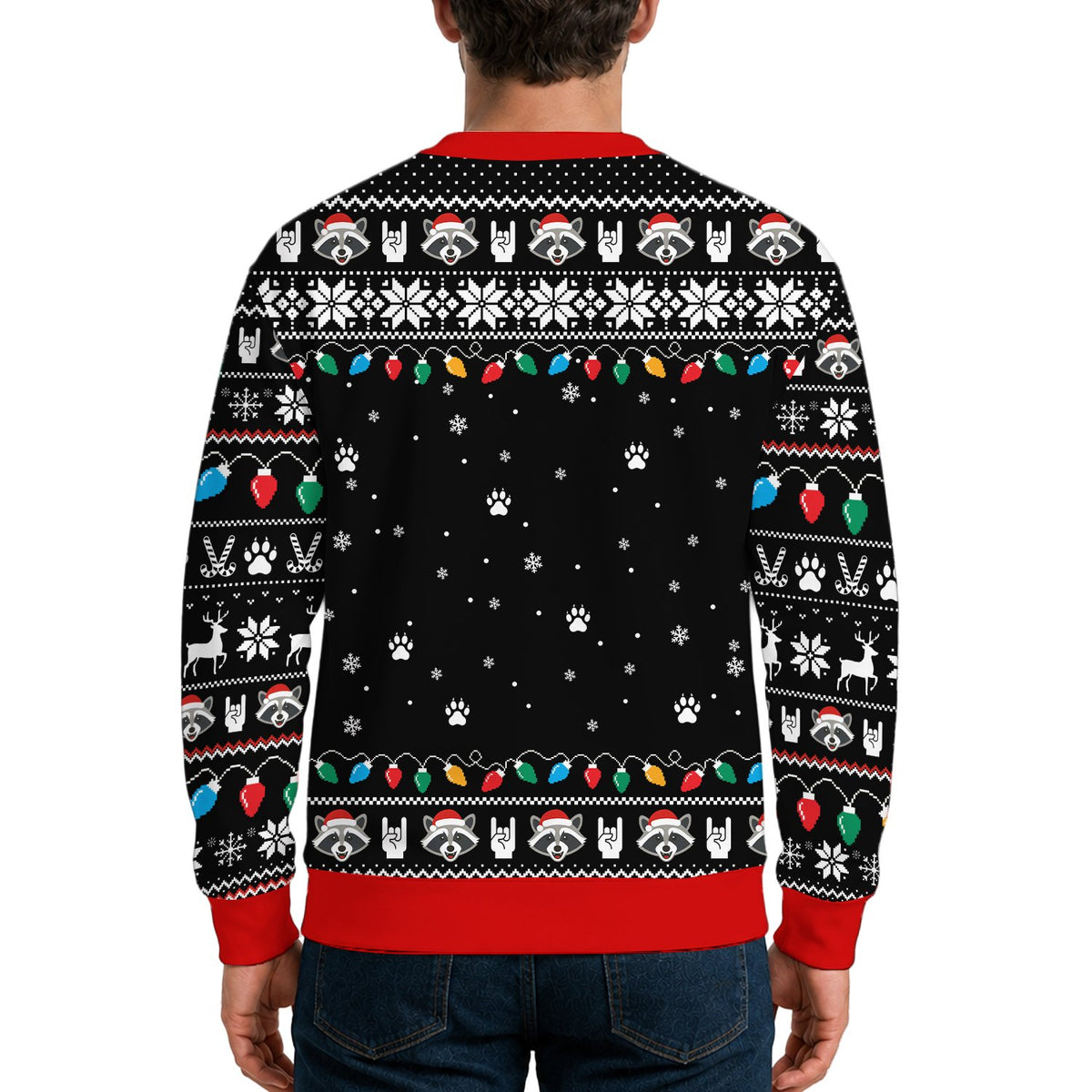 Third lifestyle view showcasing the festive raccoon design