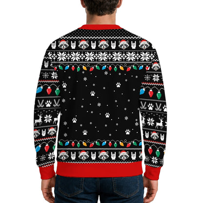 Third lifestyle view showcasing the festive raccoon design