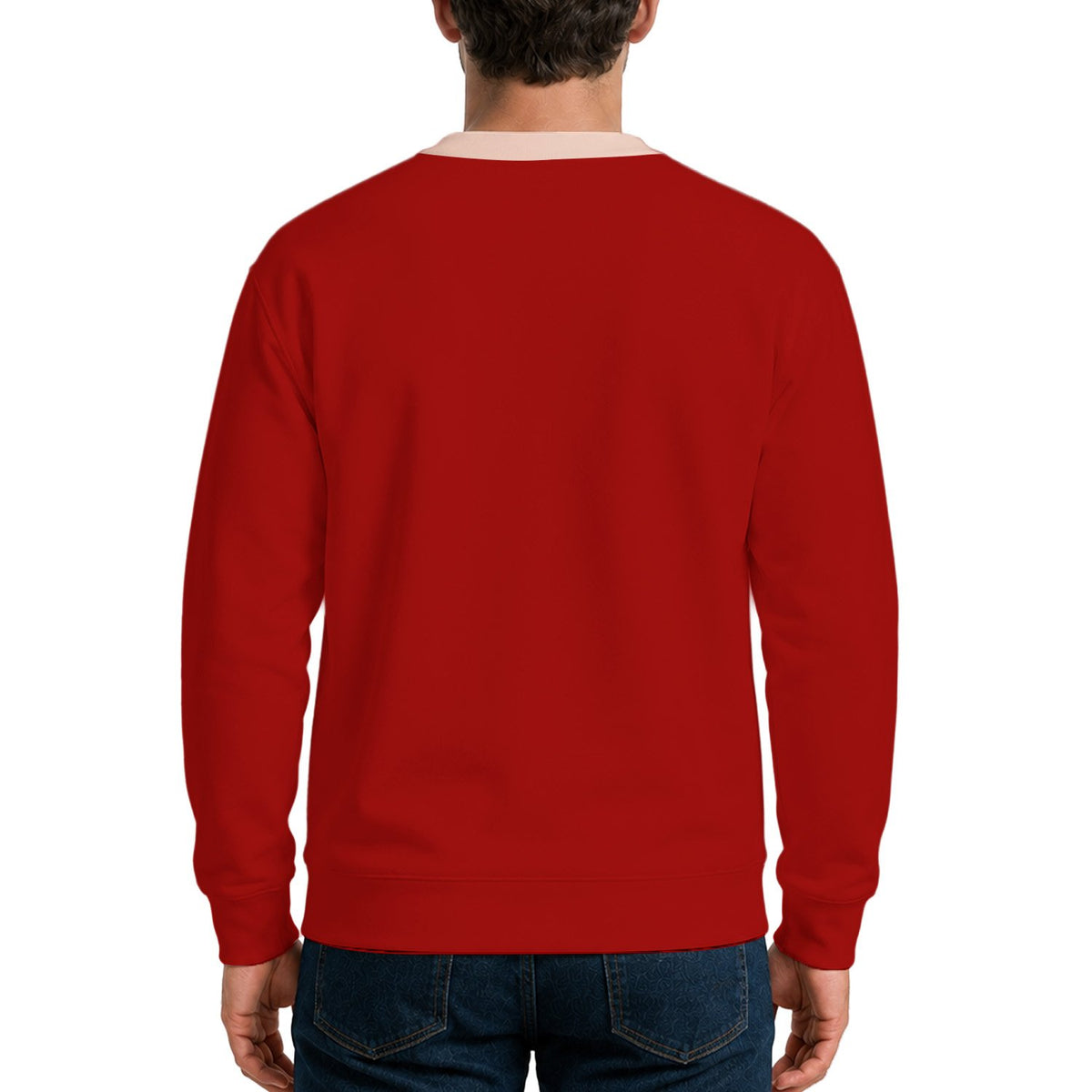 Alternate back view of red funny ugly christmas sweater