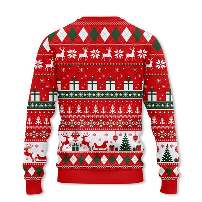 Alternate back view of the red holiday ugly sweater