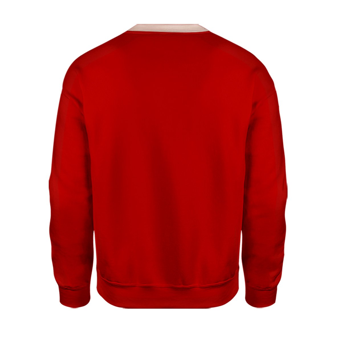 Detailed back view of red funny ugly christmas sweater