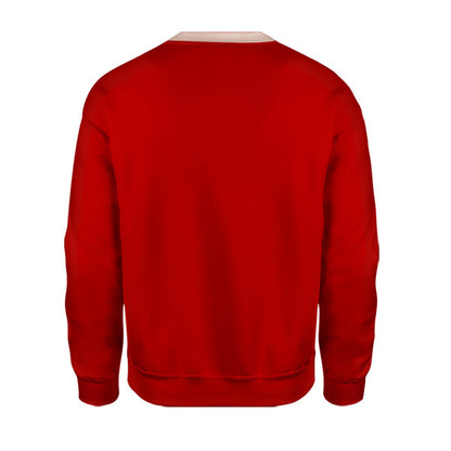 Detailed back view of red funny ugly christmas sweater