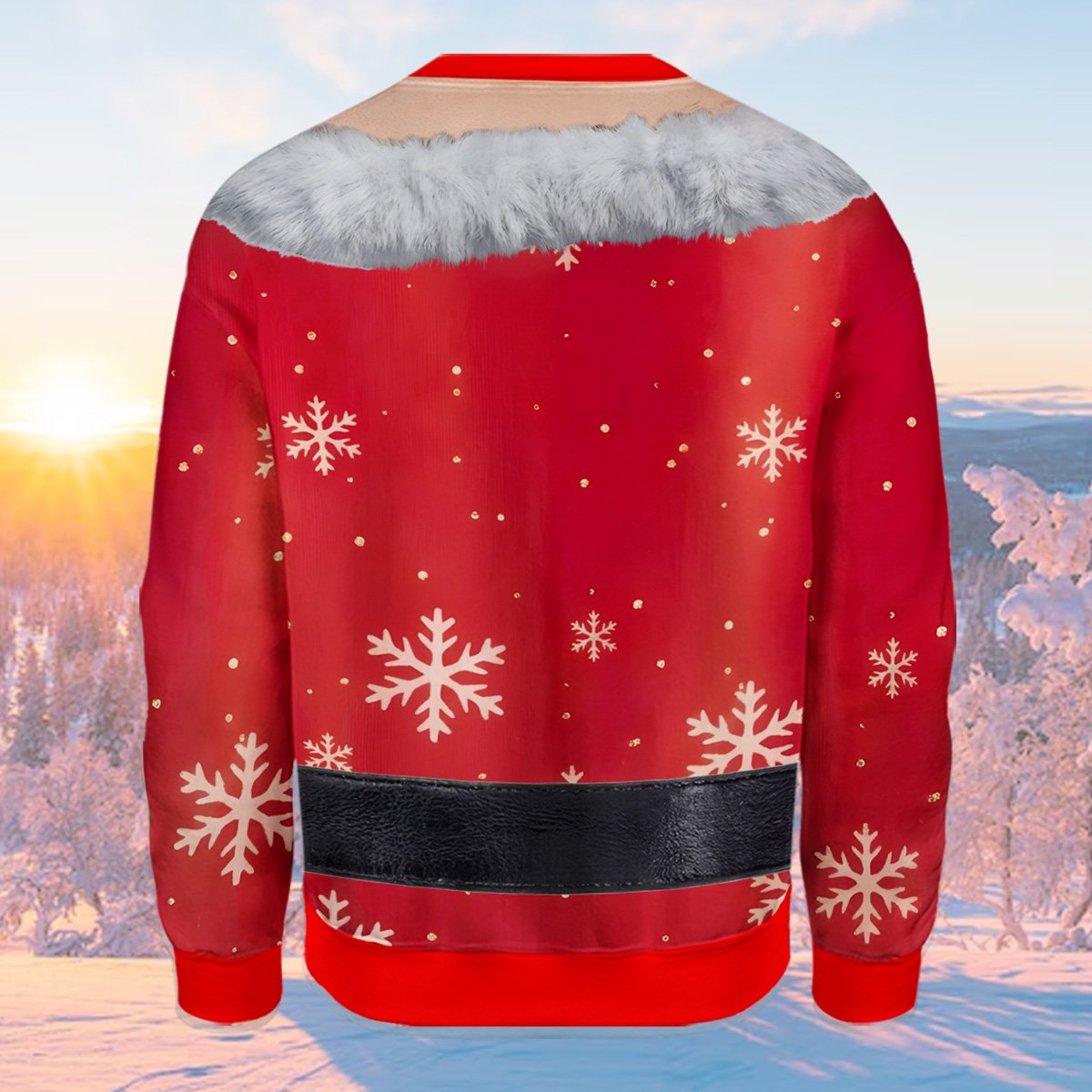 Back view of the red funny ugly christmas sweater