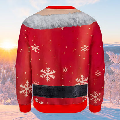 Back view of the red funny ugly christmas sweater