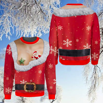 Fifth front view of the red funny ugly christmas sweater
