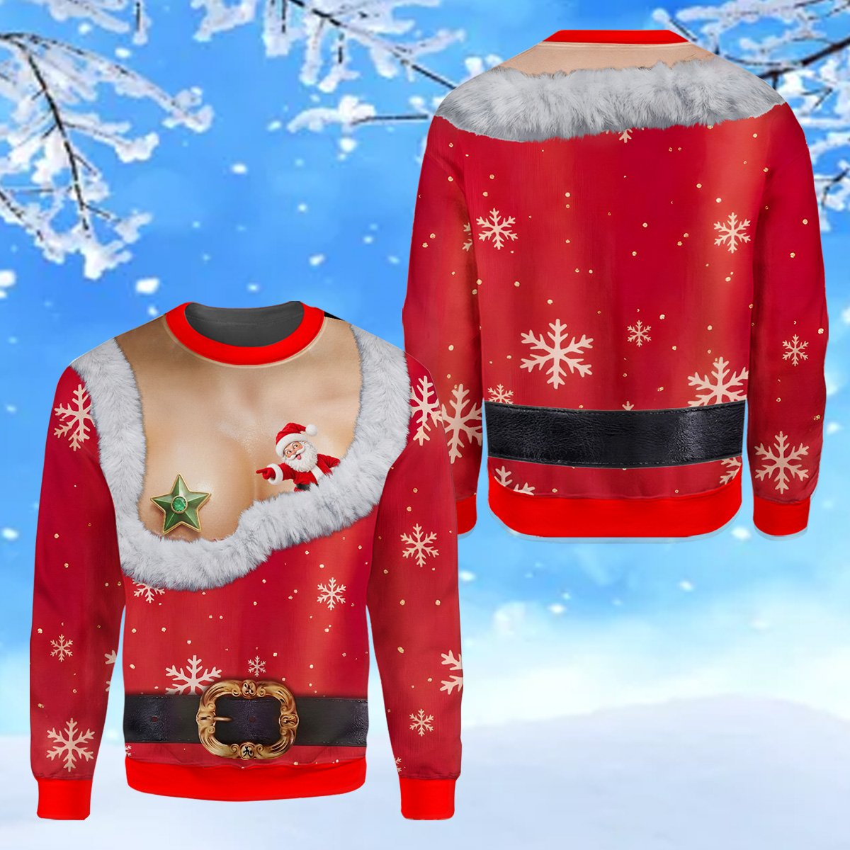Sixth front view highlighting the star pastie and mini Santa detail
