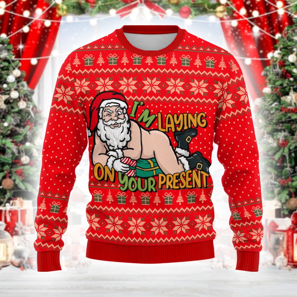 Flat front view of the funny christmas ugly sweater