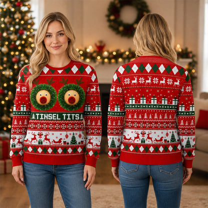 Second lifestyle view showing the holiday ugly sweater being worn